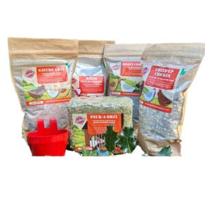 a bundle of chicken feed products for winter